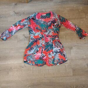 Jennifer Lopez Tropical Leaf Print Romper | Size 12 | Long Sleeve Summer Jumpsui